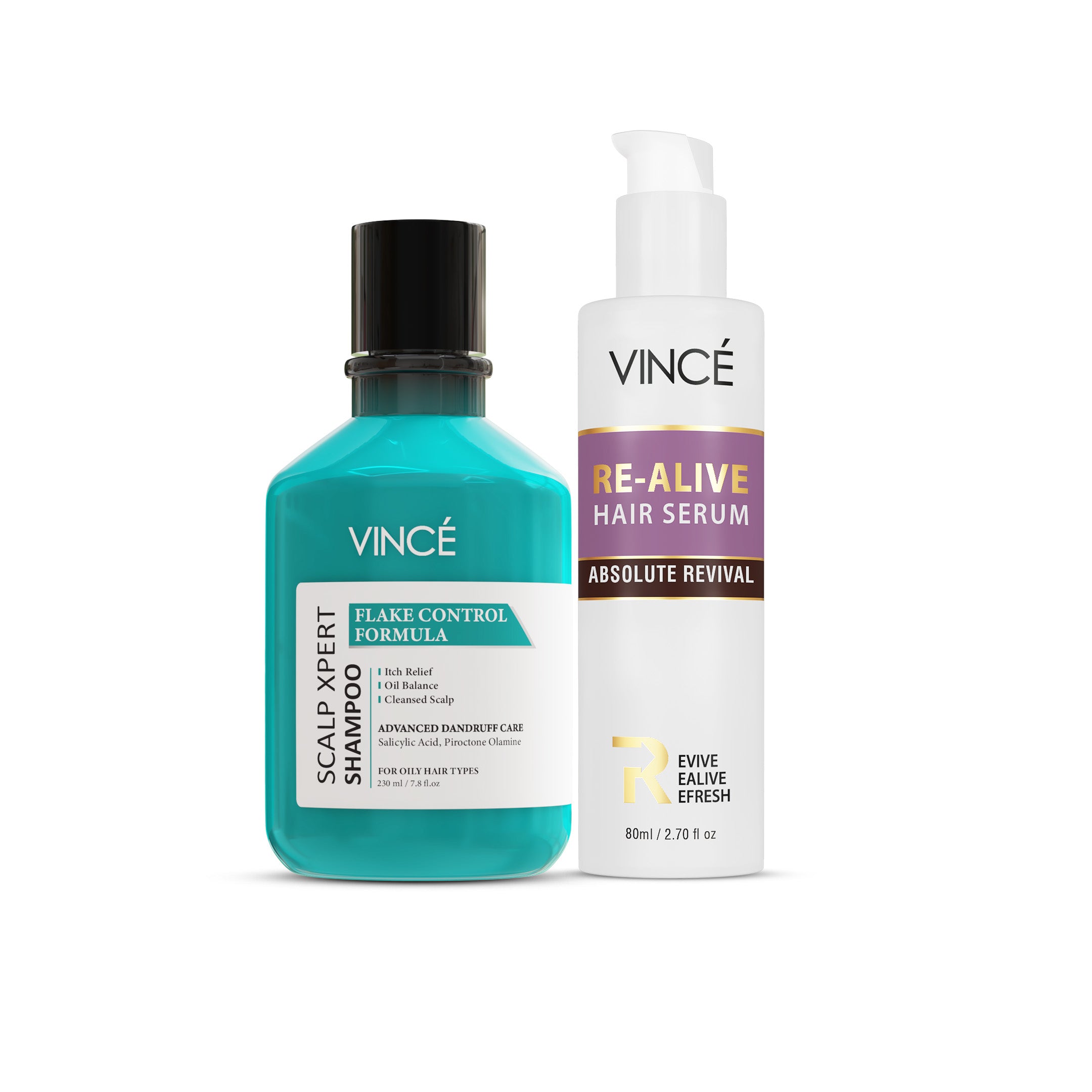 VINCE Frizz and Dandruff Free Duo - Scalp Xpert Shampoo and Re-Alive air Serum